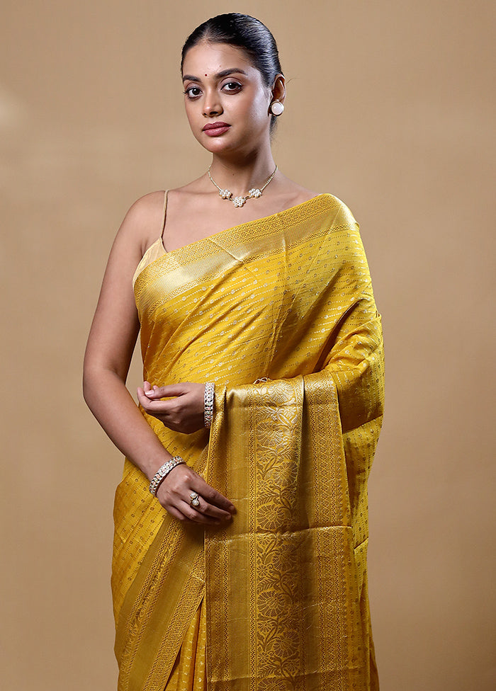 Yellow Dupion Silk Saree With Blouse Piece