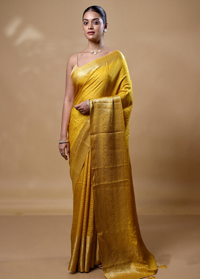 Yellow Dupion Silk Saree With Blouse Piece