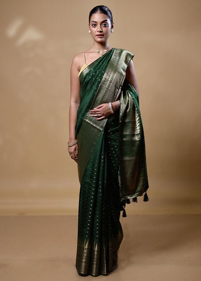 Green Dupion Silk Saree With Blouse Piece