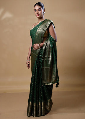 Green Dupion Silk Saree With Blouse Piece