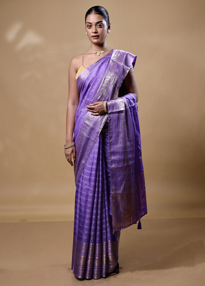 Purple Dupion Silk Saree With Blouse Piece