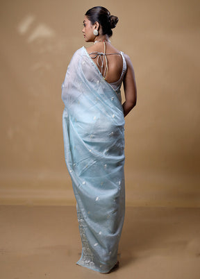 Blue Crushed Tissue Silk Saree With Blouse Piece