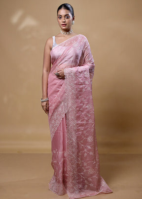 Pink Organza Saree With Blouse Piece