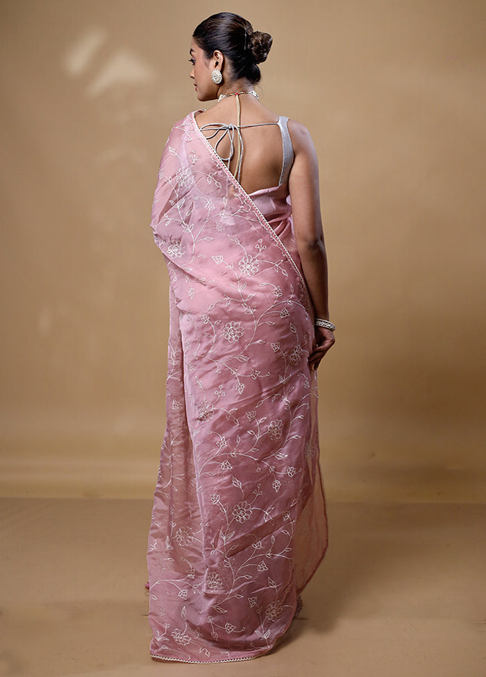 Pink Organza Saree With Blouse Piece