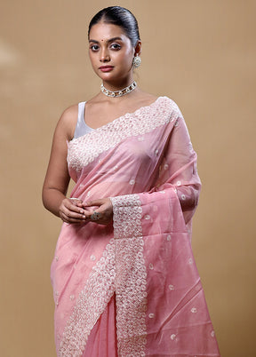 Pink Organza Saree With Blouse Piece