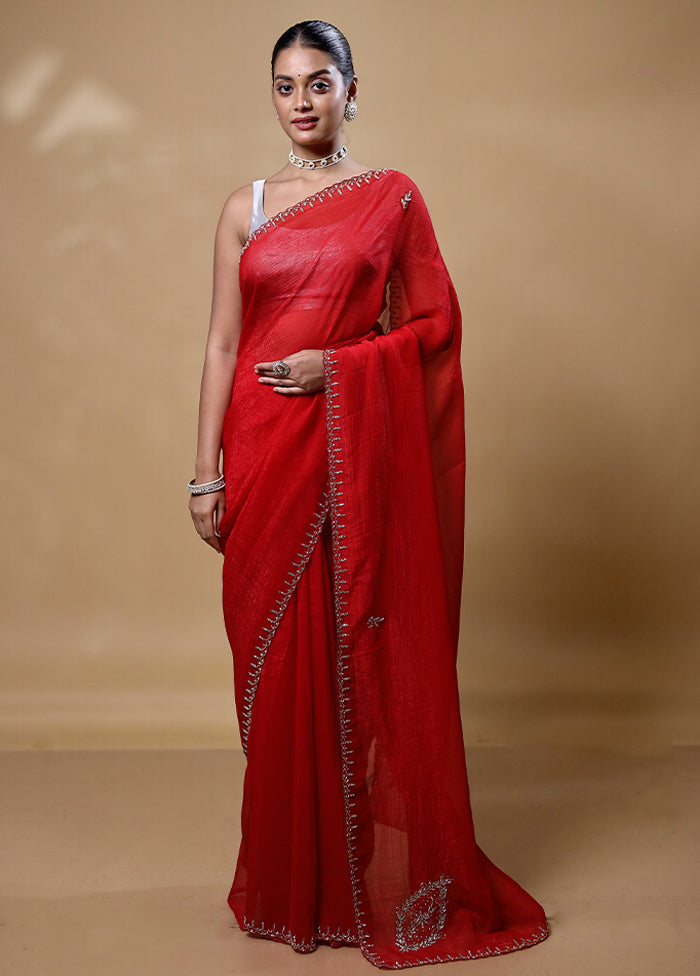 Red Jimmy Choo Saree With Blouse Piece