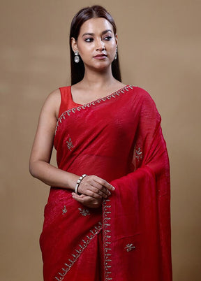 Red Jimmy Choo Saree With Blouse Piece