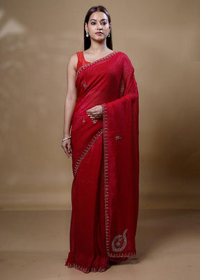 Red Jimmy Choo Saree With Blouse Piece