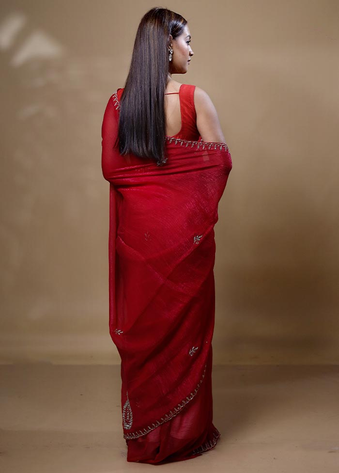 Red Jimmy Choo Saree With Blouse Piece