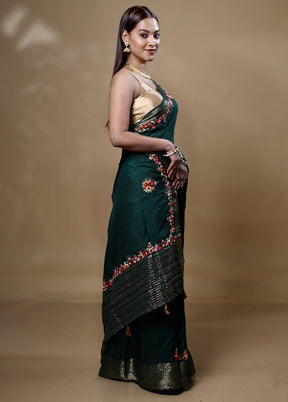 Green Dupion Silk Saree With Blouse Piece