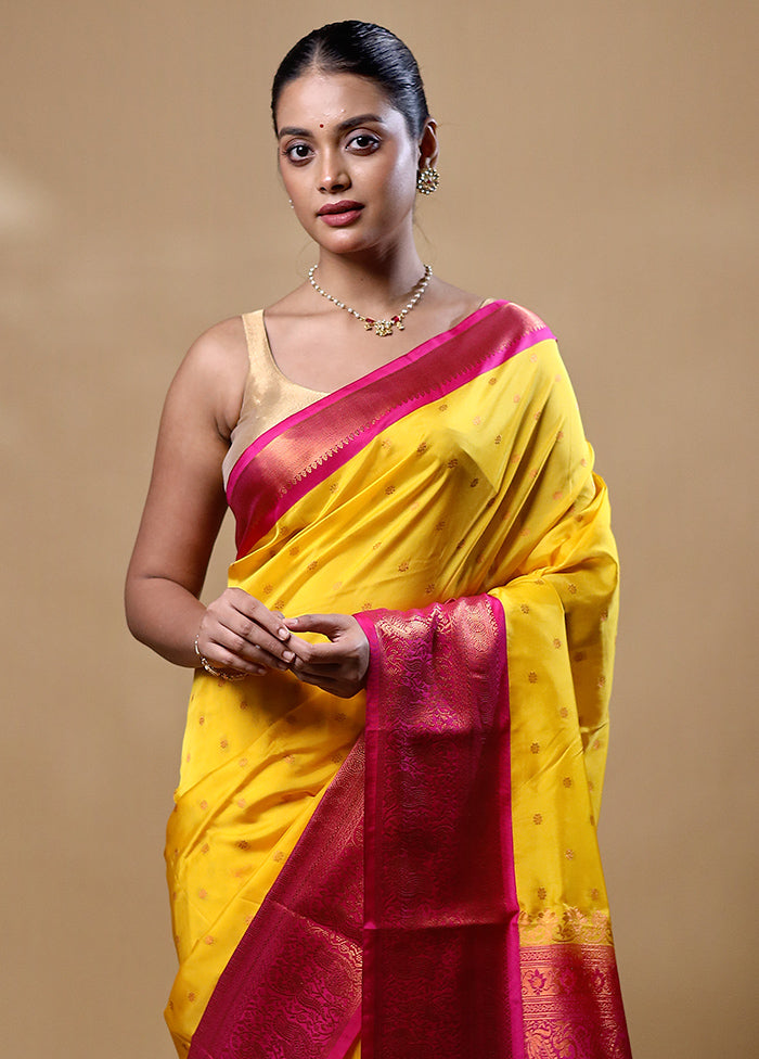 Yellow Kanjivaram Silk Saree With Blouse Piece