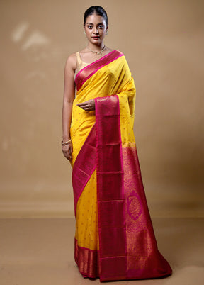 Yellow Kanjivaram Silk Saree With Blouse Piece