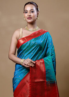 Blue Kanjivaram Silk Saree With Blouse Piece