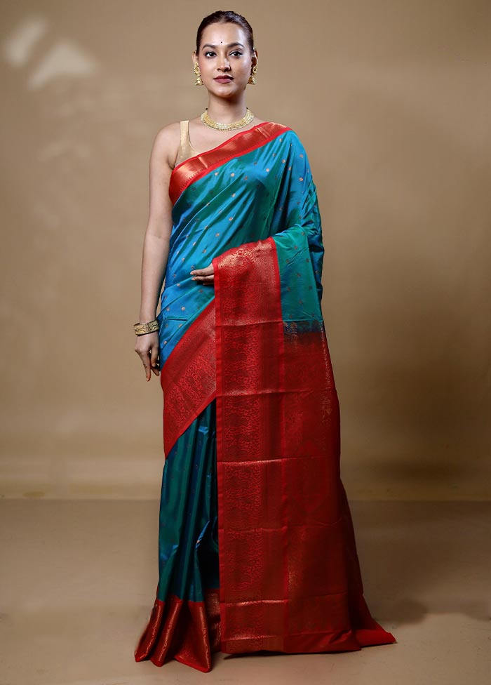 Blue Kanjivaram Silk Saree With Blouse Piece