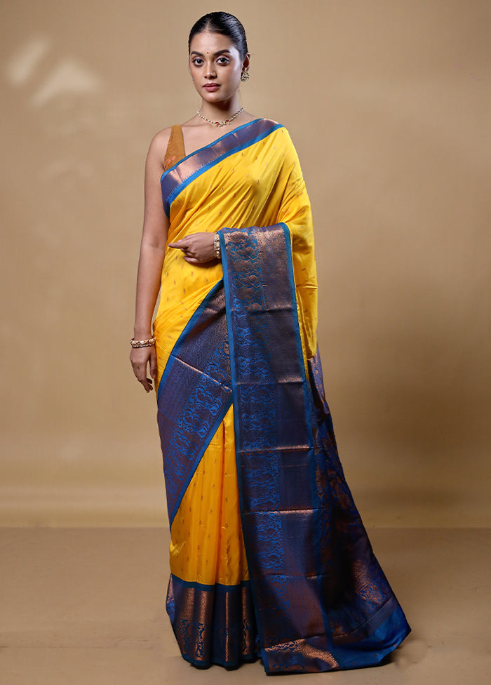 Yellow Kanjivaram Silk Saree With Blouse Piece