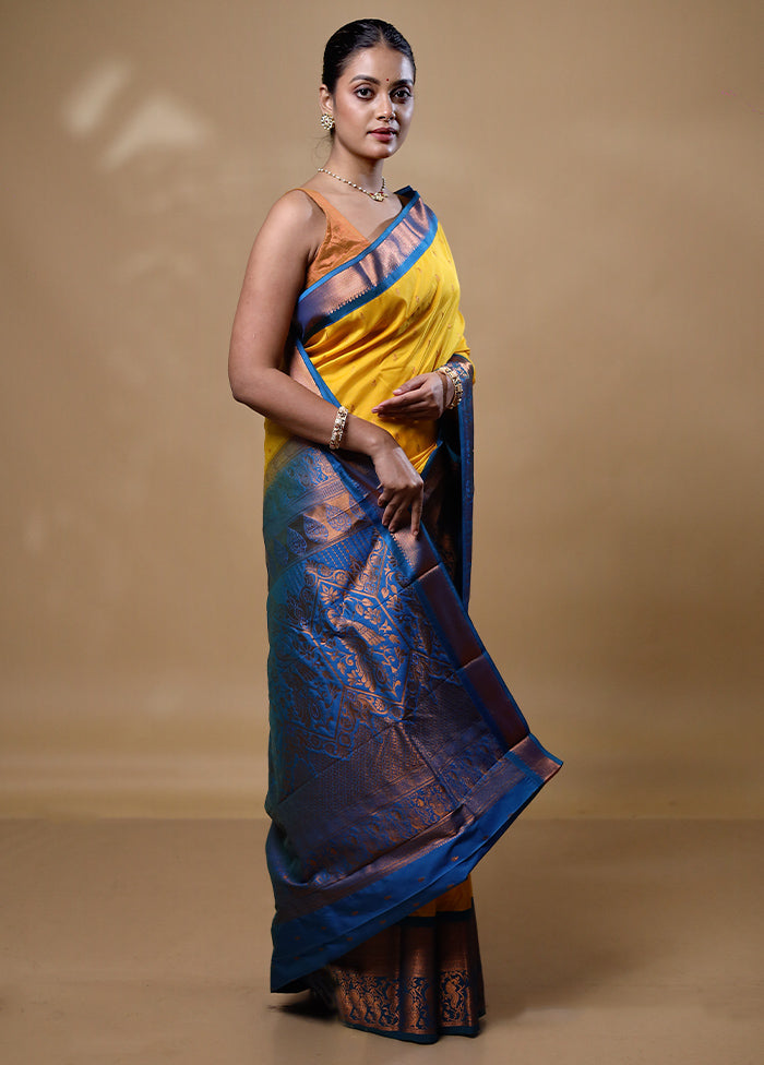 Yellow Kanjivaram Silk Saree With Blouse Piece