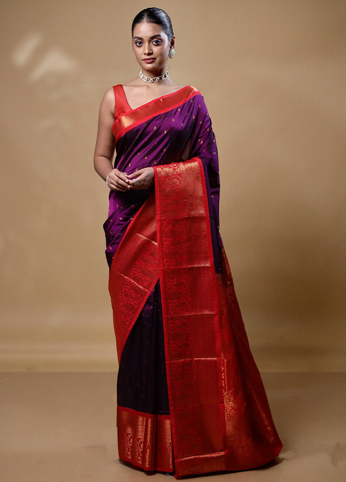 Purple Kanjivaram Silk Saree With Blouse Piece