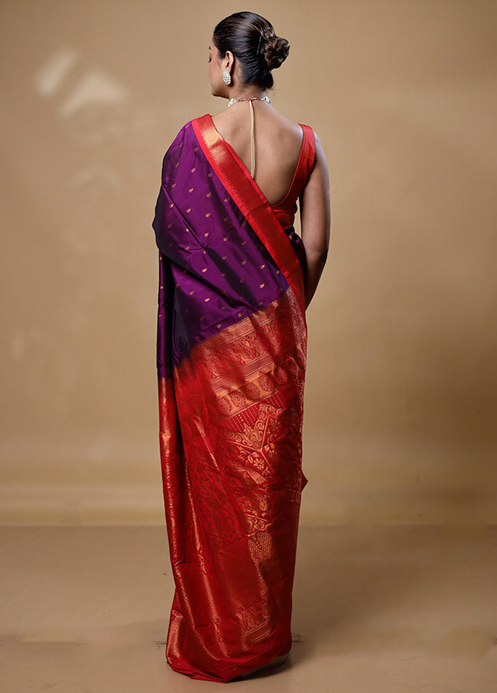 Purple Kanjivaram Silk Saree With Blouse Piece