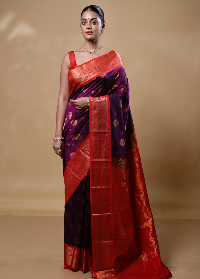 Purple Kanjivaram Silk Saree With Blouse Piece