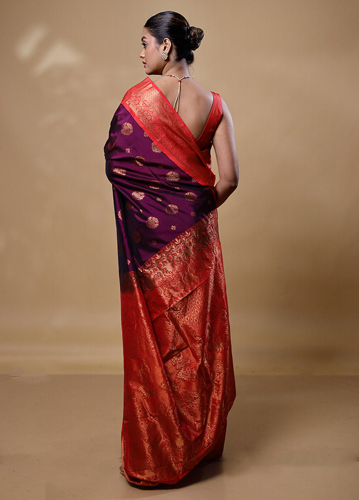 Purple Kanjivaram Silk Saree With Blouse Piece