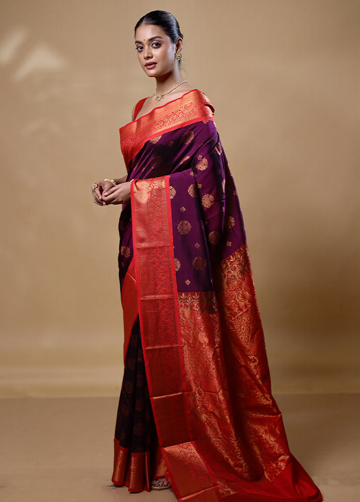 Purple Kanjivaram Silk Saree With Blouse Piece