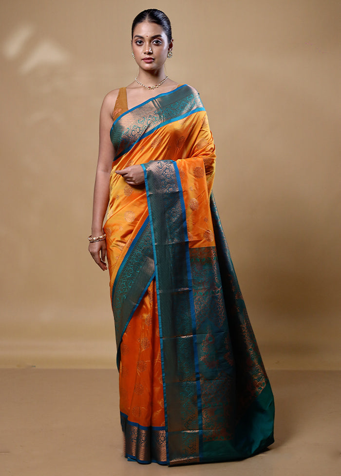 Orange Kanjivaram Silk Saree With Blouse Piece