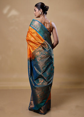 Orange Kanjivaram Silk Saree With Blouse Piece