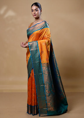 Orange Kanjivaram Silk Saree With Blouse Piece