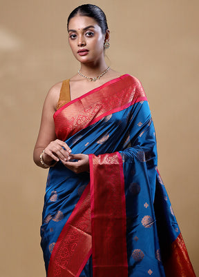 Blue Kanjivaram Silk Saree With Blouse Piece