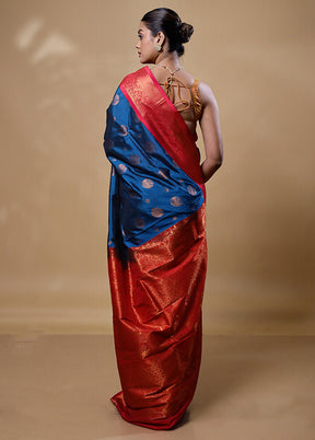 Blue Kanjivaram Silk Saree With Blouse Piece