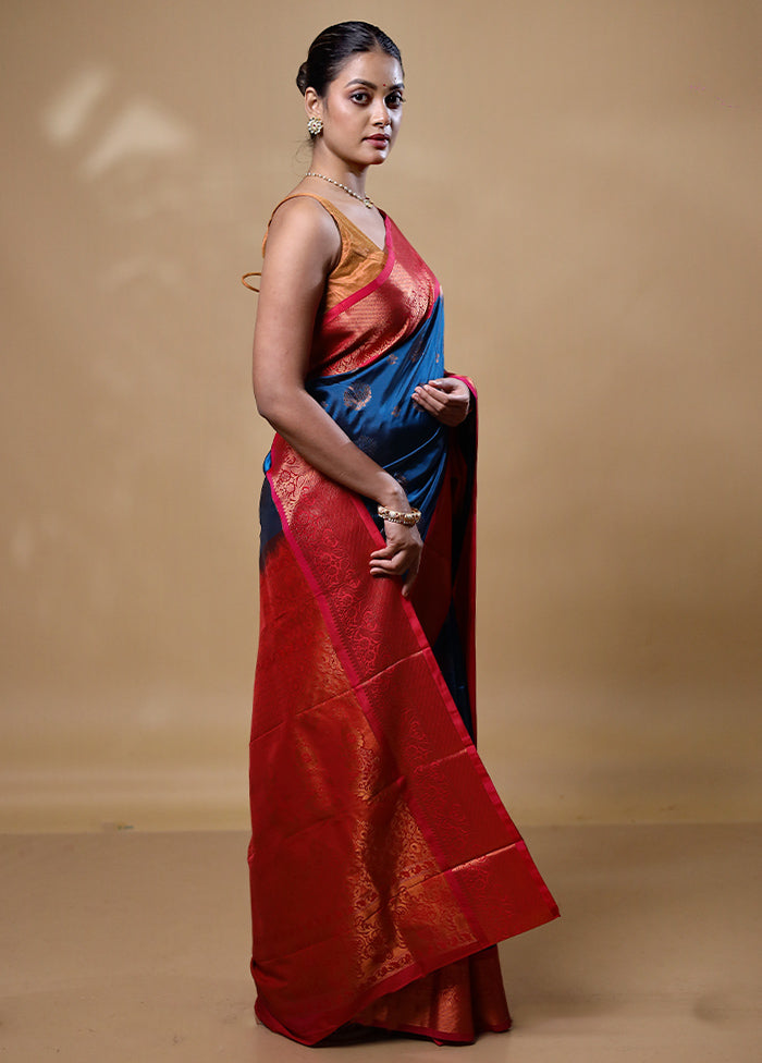 Blue Kanjivaram Silk Saree With Blouse Piece