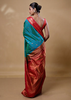 Blue Kanjivaram Silk Saree With Blouse Piece