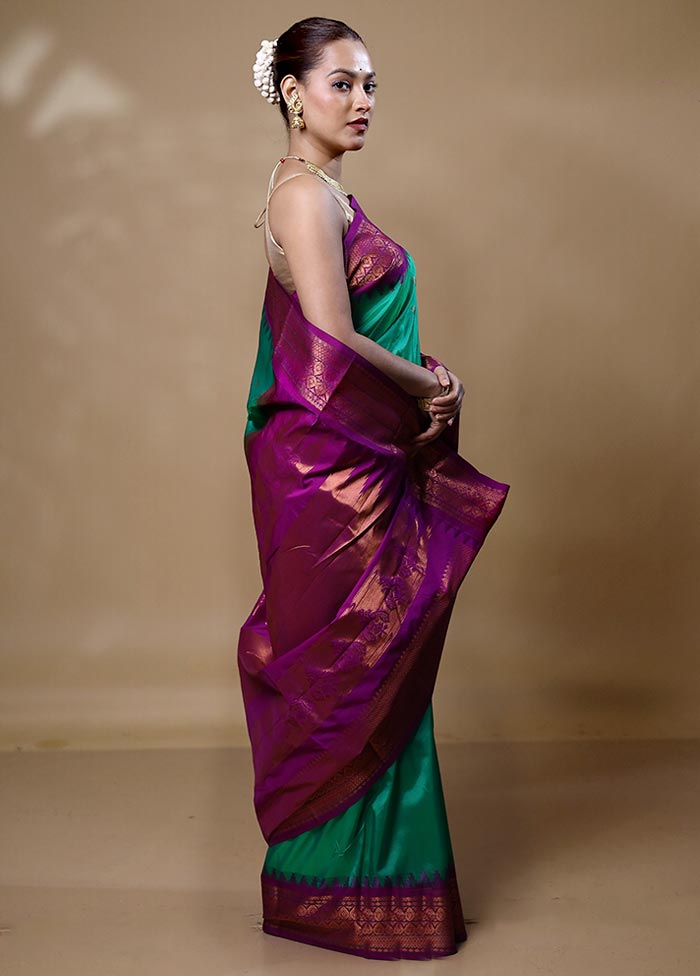 Green Kanjivaram Silk Saree With Blouse Piece