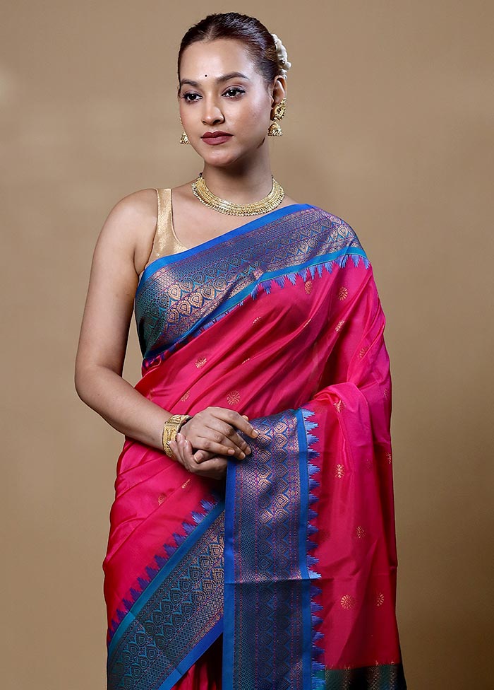 Pink Kanjivaram Silk Saree With Blouse Piece