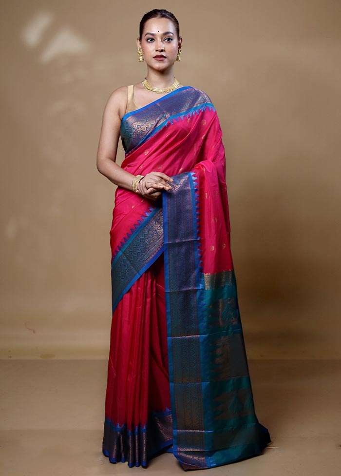 Pink Kanjivaram Silk Saree With Blouse Piece