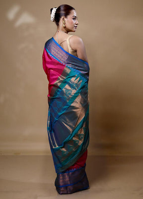 Pink Kanjivaram Silk Saree With Blouse Piece