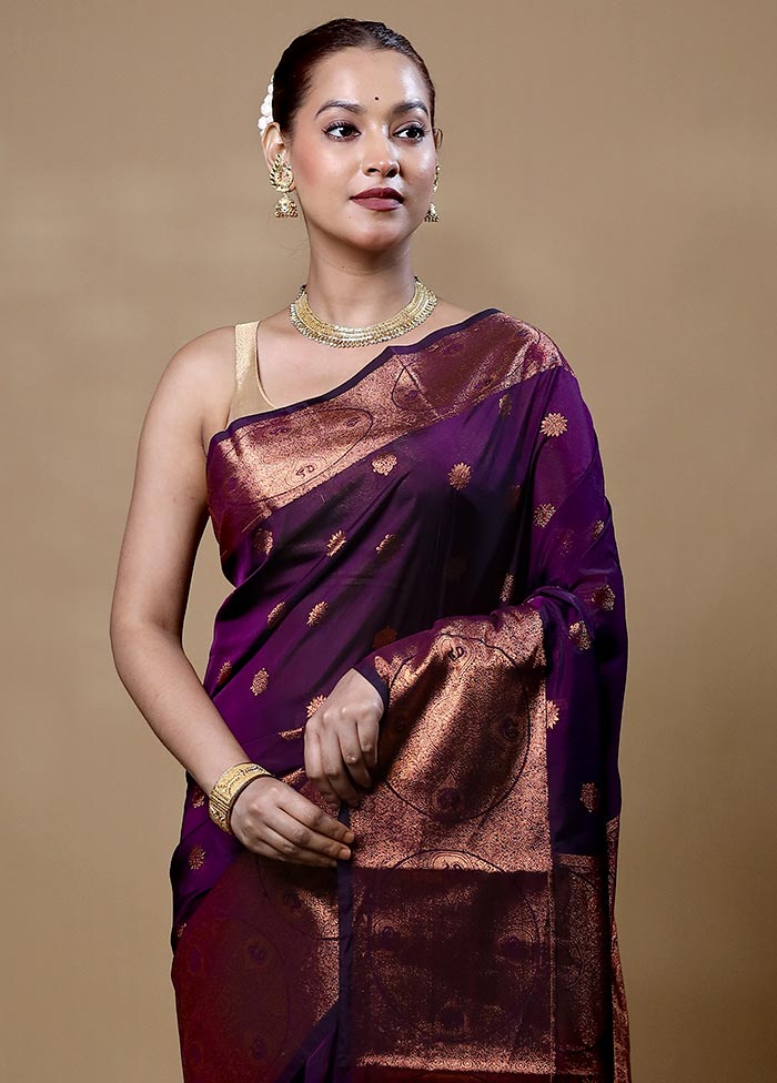 Purple Kanjivaram Silk Saree With Blouse Piece