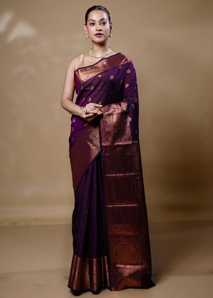 Purple Kanjivaram Silk Saree With Blouse Piece