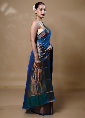 Blue Kanjivaram Silk Saree With Blouse Piece