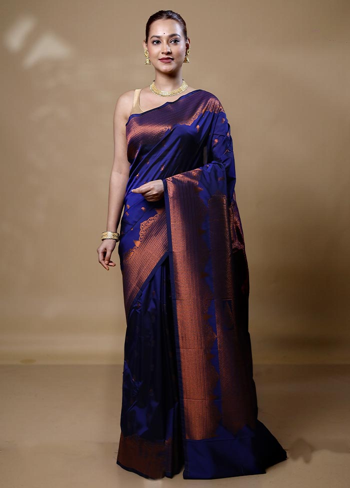 Blue Kanjivaram Silk Saree With Blouse Piece