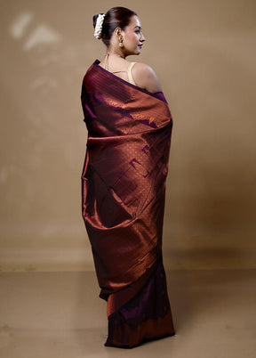 Wine Kanjivaram Silk Saree With Blouse Piece