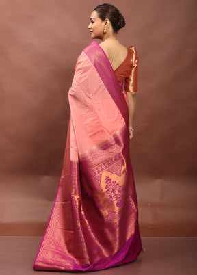 Peach Kanjivaram Silk Saree With Blouse Piece