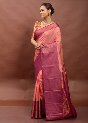 Peach Kanjivaram Silk Saree With Blouse Piece