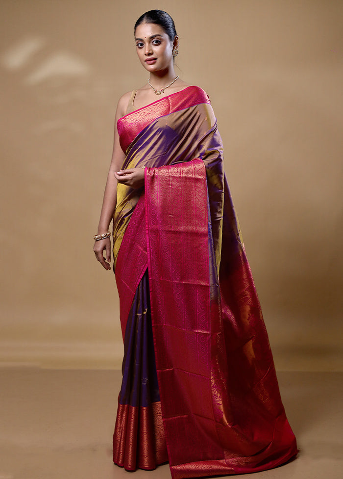 Pink Kanjivaram Silk Saree With Blouse Piece