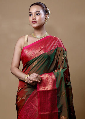 Green Kanjivaram Silk Saree With Blouse Piece