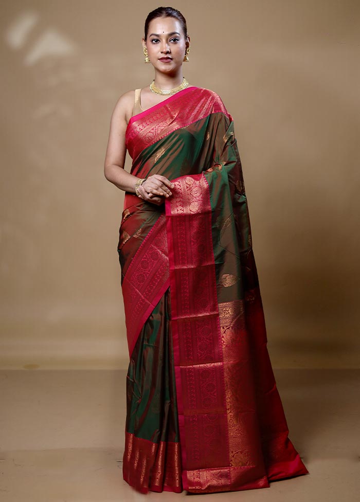 Green Kanjivaram Silk Saree With Blouse Piece