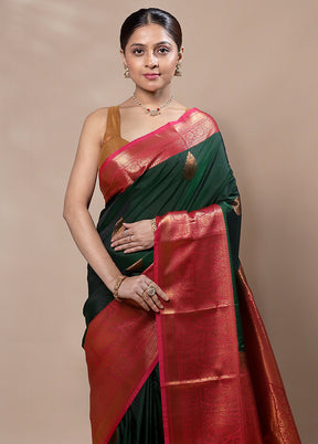 Green Kanjivaram Silk Saree With Blouse Piece