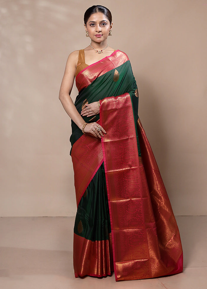 Green Kanjivaram Silk Saree With Blouse Piece