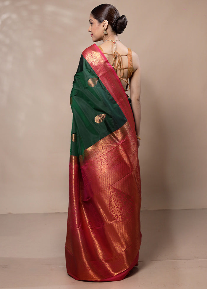 Green Kanjivaram Silk Saree With Blouse Piece