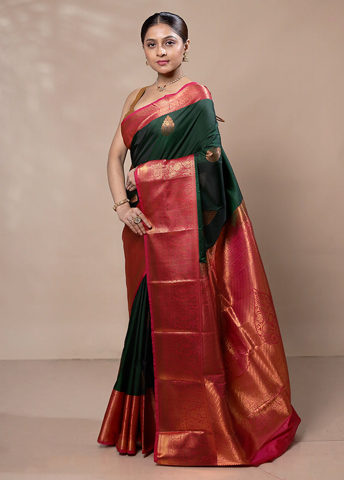 Green Kanjivaram Silk Saree With Blouse Piece